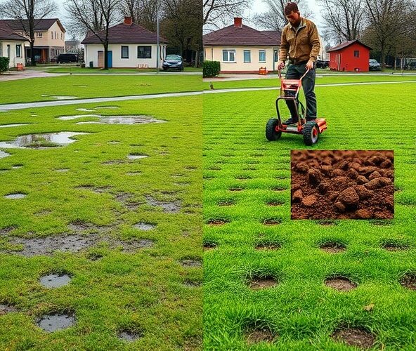 Czy aeracja trawników w Błoniu wystarczy by usunąć kałuże bez drenażu?